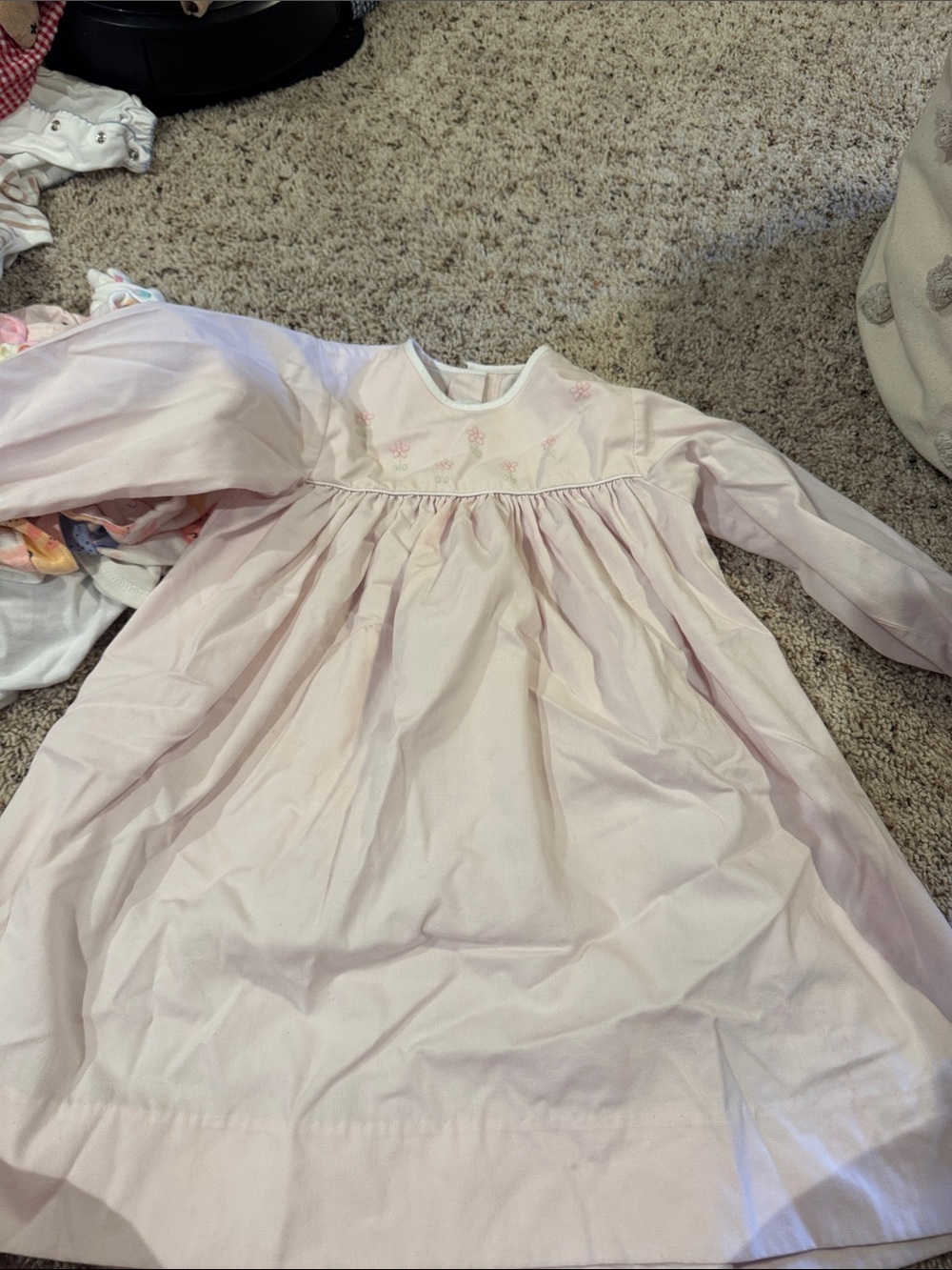 Classic Light Pink Long-Sleeve Girls Nightgown with Embroidered Yoke